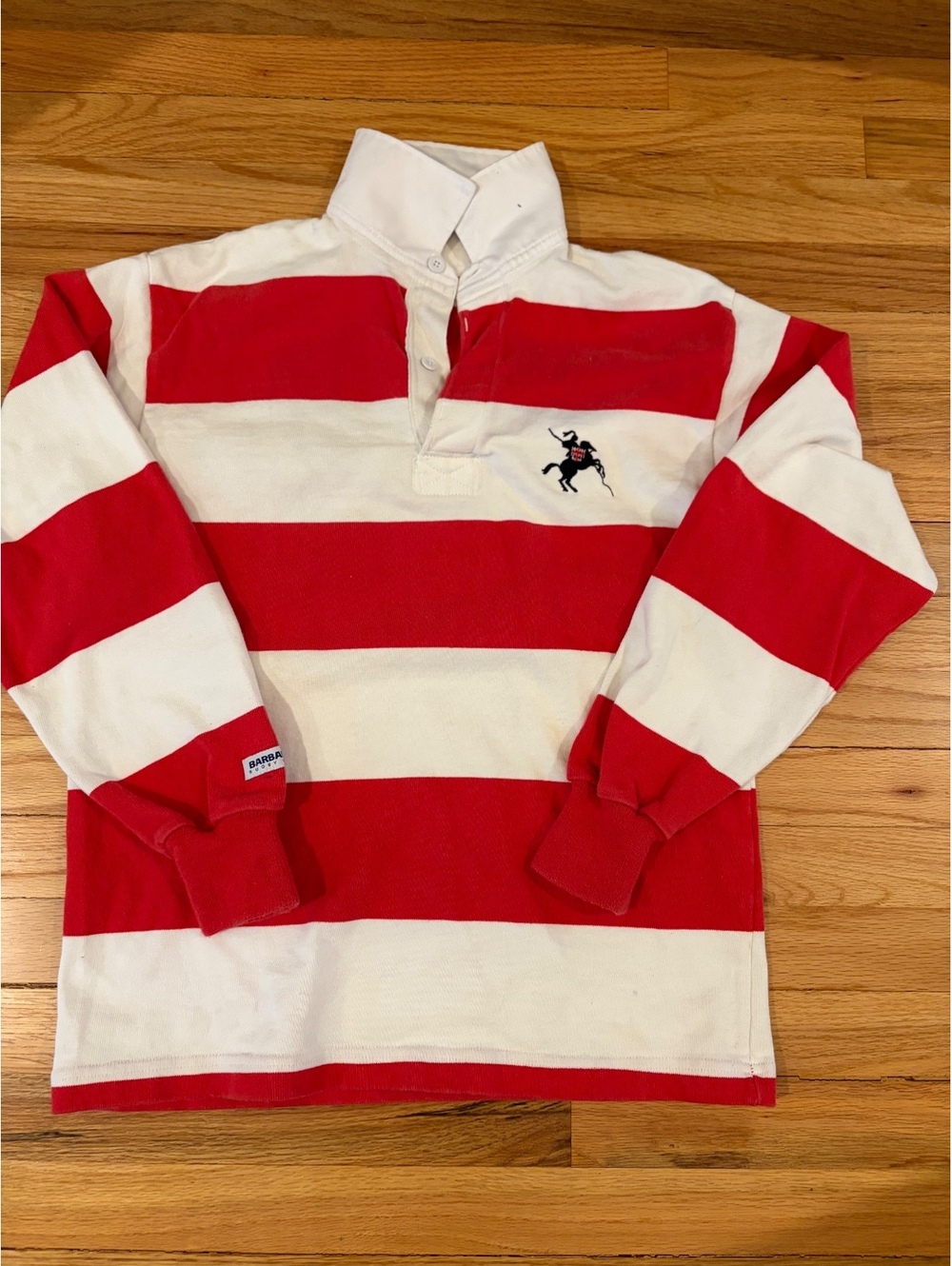 Vintage Barbarian Rugby Shirt Red White Striped Oversized Polo Small 90s - Picture 4 of 8